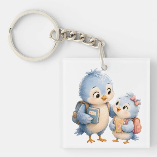 Blauwe Vogel Broer en Zus Acryl Sleutelhanger (voorkant)