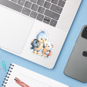 Blauwe Vogel Broer Vinyl Sticker Uitgestanste Vorm (Laptop met iPhone)