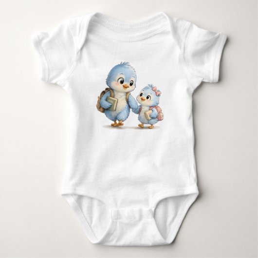 Blauwe Vogel Broer Zus Baby Body Romper (Voorkant)