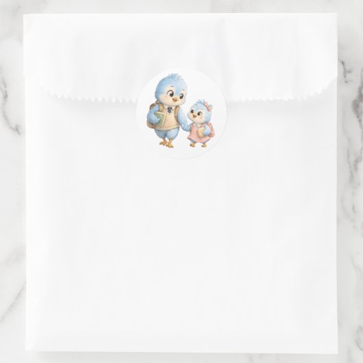 Blauwe Vogel Broer Zus Cirkel Sticker (Tas)