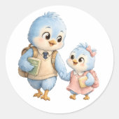 Blauwe Vogel Broer Zus Cirkel Sticker (Voorkant)