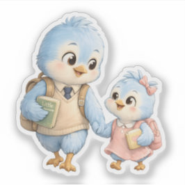 Blauwe Vogel Broer Zus Uitgestanste Sticker
