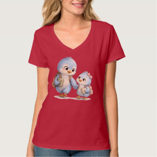 Blauwe Vogel Broer Zus V-hals T-shirt