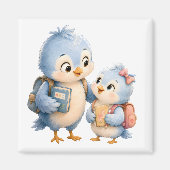 Blauwe Vogel Broer Zus Vierkante Magneet (Voorkant)