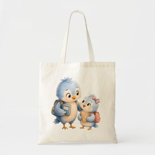 Blauwe Vogel Broers en Zusters Canvas Shopper Tote Bag (Voorkant)