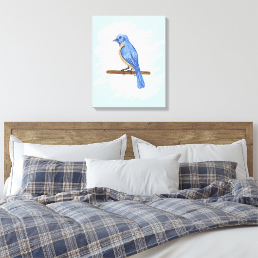 Blauwe vogel canvas afdruk (Insitu (Slaapkamer))