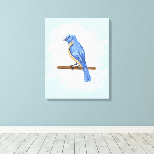 Blauwe vogel canvas afdruk (Insitu (Houten vloer))