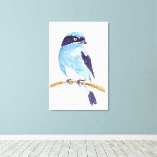Blauwe vogel canvas afdruk (Insitu (Houten vloer))