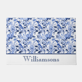 Blauwe Vogel Chinoiserie Monogram Naam Deurmat