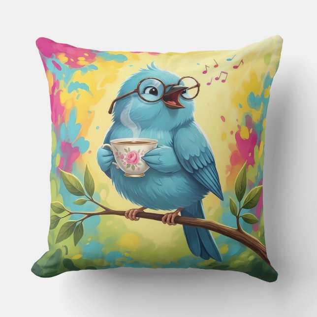 Blauwe Vogel Cozy Worpkussen  Kussen (Voorkant)