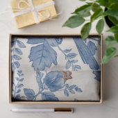 Blauwe Vogel Crème Witte Bloemen Decoupage Tissuepapier (Geschenk)