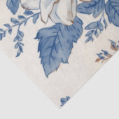 Blauwe Vogel Crème Witte Bloemen Decoupage Tissuepapier (Detail)