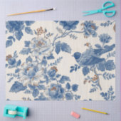 Blauwe Vogel Crème Witte Bloemen Decoupage Tissuepapier (Craft)