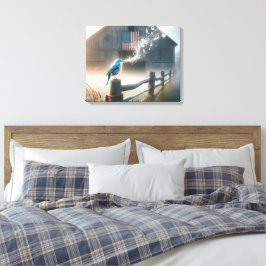 Blauwe Vogel Die Een Lied Zingt  Canvas Afdruk
