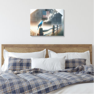 Blauwe Vogel Die Een Lied Zingt  Canvas Afdruk