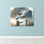 Blauwe Vogel Die Een Lied Zingt Canvas Afdruk (Insitu (Houten vloer))