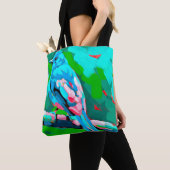 Blauwe Vogel dubbelzijdige Tote Tas (Dichtbij)