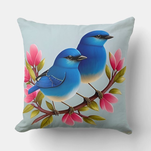 Blauwe Vogel Duo Worp Kussen Cozy Huisdecoratie (Voorkant)