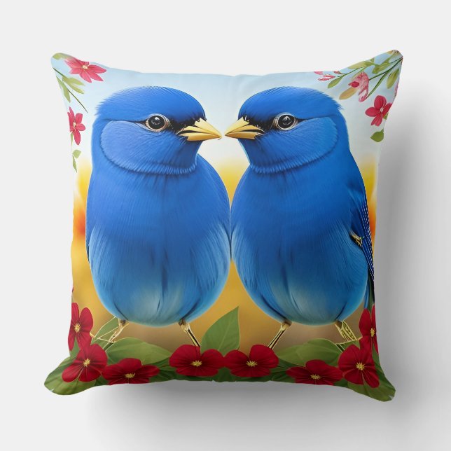 🕊️ Blauwe Vogel Duo Worp Kussen Knus Natuur Decor (Voorkant)