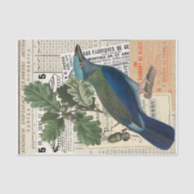 Blauwe Vogel | Eikenblad Ephemera Decoupage Vintag