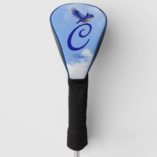 Blauwe Vogel Elegant Monogram Initiaal C Persoonli Golfheadcover (Voorkant)