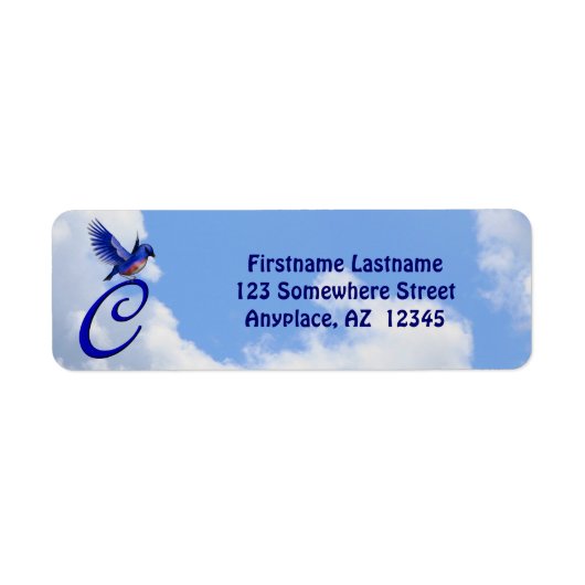 Blauwe Vogel Elegant Monogram Initiaal C Retouradr Etiket (Voorkant)