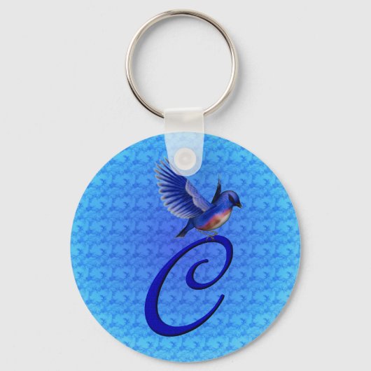 Blauwe Vogel Elegant Monogram Initiaal C Sleutelhanger (Voorkant)