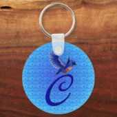Blauwe Vogel Elegant Monogram Initiaal C Sleutelhanger (Voorkant)
