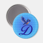 Blauwe Vogel Elegant Monogram Initiaal D Magneet (Voorkant / Achterkant)