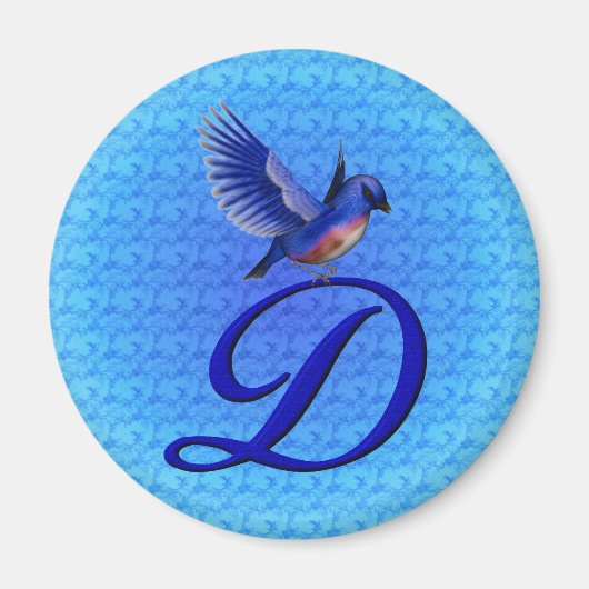 Blauwe Vogel Elegant Monogram Initiaal D Magneet (Voorkant)