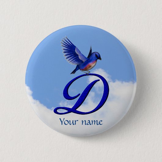 Blauwe Vogel Elegant Monogram Initiaal D Persoonli Ronde Button 5,7 Cm (Voorkant)