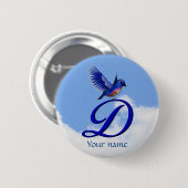 Blauwe Vogel Elegant Monogram Initiaal D Persoonli Ronde Button 5,7 Cm (Voorkant /achterkant)