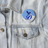 Blauwe Vogel Elegant Monogram Initiaal D Persoonli Ronde Button 5,7 Cm (In situ)