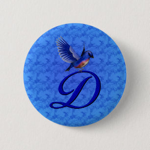 Blauwe Vogel Elegant Monogram Initiaal D Ronde Button 5,7 Cm