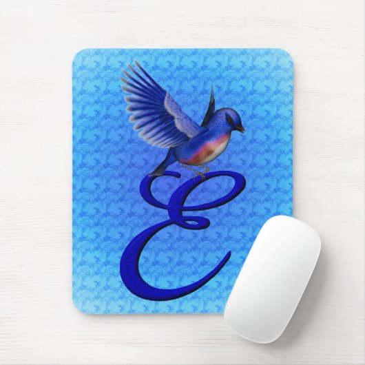 Blauwe Vogel Elegant Monogram Initiaal E Muismat (Met muis)