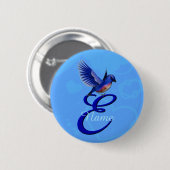Blauwe Vogel Elegant Monogram Initiaal E Persoonli Ronde Button 5,7 Cm (Voorkant /achterkant)