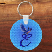 Blauwe Vogel Elegant Monogram Initiaal E Sleutelhanger (Voorkant)