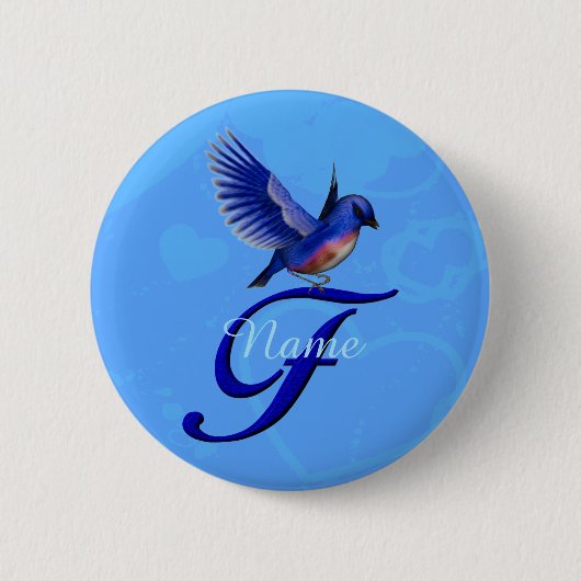 Blauwe Vogel Elegant Monogram Initiaal F Persoonli Ronde Button 5,7 Cm (Voorkant)