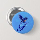 Blauwe Vogel Elegant Monogram Initiaal F Persoonli Ronde Button 5,7 Cm (Voorkant /achterkant)