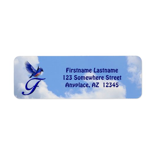 Blauwe Vogel Elegant Monogram Initiaal F Retouradr Etiket (Voorkant)