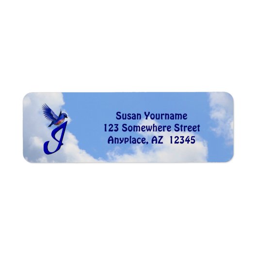 Blauwe Vogel Elegant Monogram Initiaal I Retouradr Etiket (Voorkant)