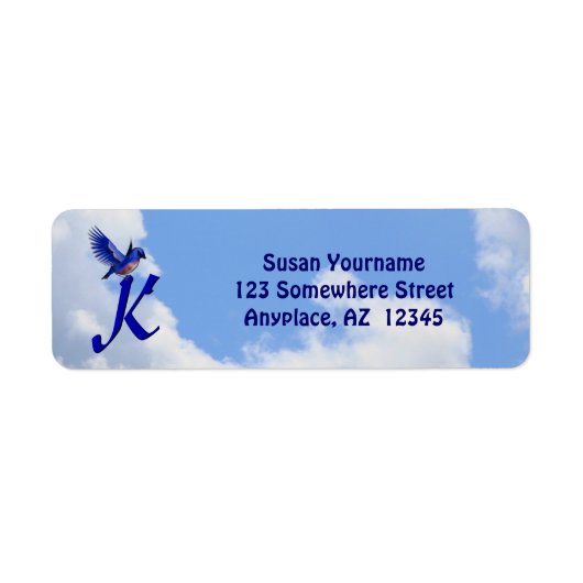 Blauwe Vogel Elegant Monogram Initiaal K Retouradr Etiket (Voorkant)