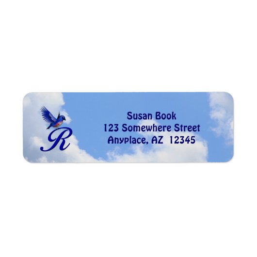 Blauwe Vogel Elegant Monogram Initiaal R Retouradr Etiket (Voorkant)