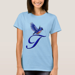 Blauwe Vogel Elegant Monogram Initiaal T T-shirt