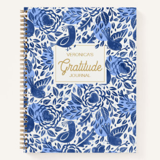 Blauwe vogel en hart geïllustreerd Dankbaarheidsjo Notitieboek