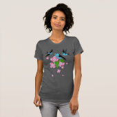 Blauwe vogel en hondenbloemen - folkkunst - ontwer t-shirt (Voorkant volledig)