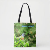 Blauwe vogel en jouw naam tote bag (Voorkant)