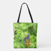 Blauwe vogel en jouw naam tote bag (Achterkant)