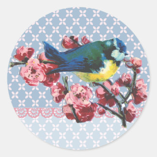 Blauwe Vogel en Kersenbloesem Ronde Sticker