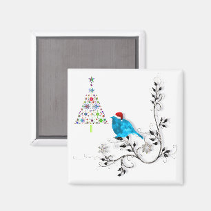 Blauwe vogel en Kerst! Boom Magneet